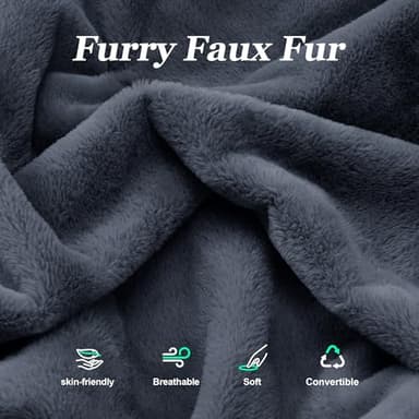 Hobestluk 3 in 1 Bean Bag Chair Giant Bean Bag Chairs for Adults with Plush Faux Fur Cover Convertible Bean Bag Floor Cushion with Machine Washable Cover for Living Room (Plush Dark Grey) - Image 4