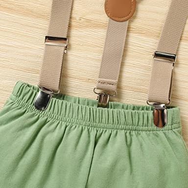 GRNSHTS Baby Boys 1st Birthday Cake Smash Outfit Wild One Bowtie Romper+Bloomers+Suspenders Photo Shoot Clothes Set (Light Green, 9-12 Months) - Image 5
