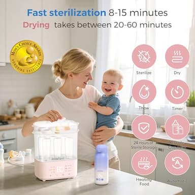 Bottle Sterilizer and Dryer, All-in-One Electric Steam Sterilizer Bottle Sanitizer for Baby Bottles, Pump Parts Accessories Newborn Essential Bottle Warmer for Breastmilk & Thaw (Pink) - Image 3