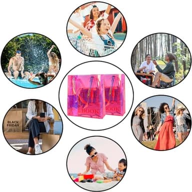 TotePrint Large Orange Holographic Tote Shopping Bag Waterproof Sandproof Iridescent Beach Totes Bags with Handle for Women (D2109-6 Orange) - Image 6