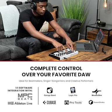 Akai Professional MPK Mini MK3 - 25 Key USB MIDI Keyboard Controller With 8 Backlit Drum Pads, 8 Knobs, Music Production Software and Native Instruments Sound Package (NKS Integration), White - Image 2