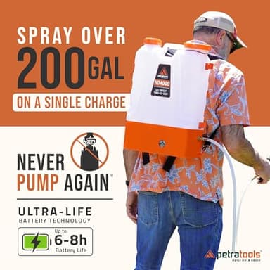 PetraTools Battery Powered Backpack Sprayer 4 Gallon - 6 Hours Long Battery Life & Padded Straps for Comfort - HD4000 Electric Backpack Garden Sprayer with 6 Spray Nozzles & 90PSI Adjustable Pressure - Image 2