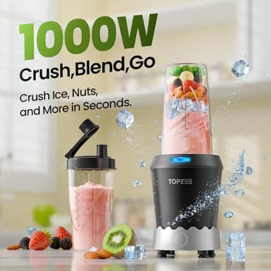TOPZEE Personal Smoothie Blender - 1000W Single Serve Smoothie Maker with 24oz Portable Travel Cups, Ideal for Protein Shakes, Frozen Drinks, and Kitchen Use - Image 2