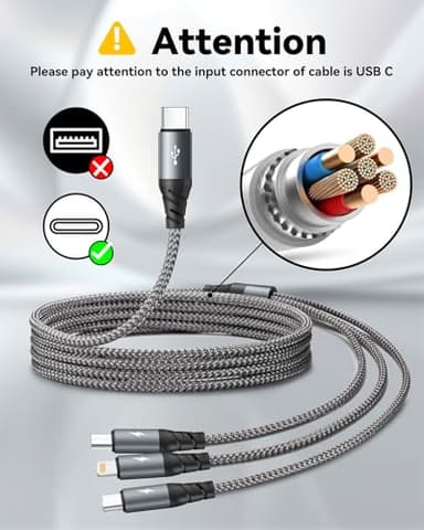 USB C Multi Charging Cable 3A,[3Pack 4FT] 3 in 1 Charging Cable Nylon Braided Multiple Phone Charger Cord Fast iPhone Charging Cord with Type-C,Micro USB,IP Port for iPhone16/15/14/Android and More - Image 5