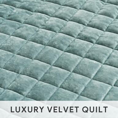 RECYCO Luxury Velvet Quilt Set Full Queen Size, Lightweight Velvet Comforter Set, Oversized Bedspread Coverlet Quilted Bedding Set, with 2 Matching Pillow Shams, for All Season, Aqua Green - Image 4