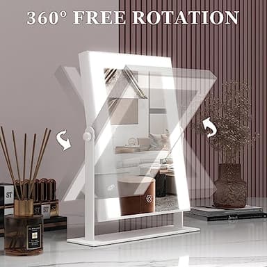 ROLOVE 9"x11" Small Vanity Mirror with Lights, Lighted Makeup Mirror with Light, Portable Tabletop Cosmetic Make Up Mirror, Smart Touch Control, Dual Power Supply, 360°Rotation - Image 6