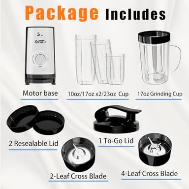 Smoothie Blender, Personal Blender for Shakes and Smoothies,12Pcs Coffee Grinder and Countertop Blenders Combo for Kitchen, Portable Smoothie Blenders with 10oz/17oz x2/23oz Cups (BLACK) (black2) - Image 9