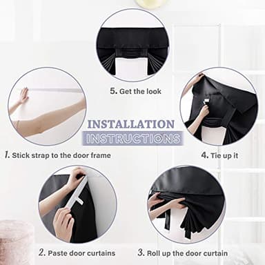 RYB Home French Door Curtains 84 inches Long - Privacy Blackout Window Curtains Tie up Blind for Patio Sliding Glass Door Living Room Bedroom, W 34 x L 84 inch, Black, 1 Panel - Image 2