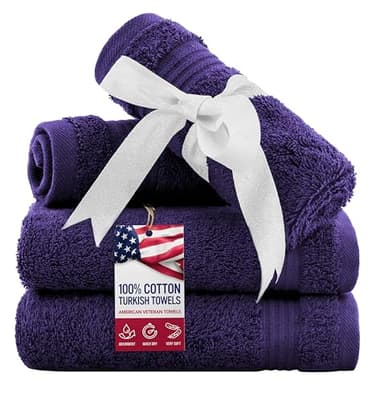 American Veteran Towel, 100% Cotton Turkish Washcloths for Bathroom Essentials 4 Pack, Soft Absorbent Wash Cloths Quick Drying Small Towels Washrags, Purple - Image 1
