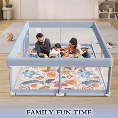 XVISHX 65 x 50 Inch Baby Playpen with Mat, Playpen for Babies and Toddlers, Baby Play Pen Playard for Indoor & Outdoor Active Center Game Fence, Skin-Friendly Fabric and Soft Breathable Mesh, Grey - Image 2