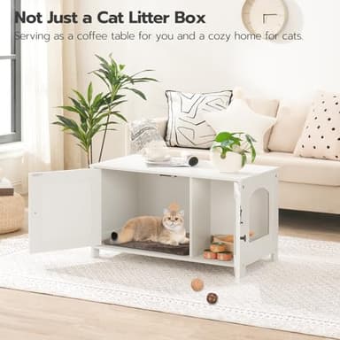 HOOBRO Litter Box Enclosure, Cat Litter Box Furniture with Removable Divider, Large Hidden Litter Box Furniture, Wooden Cat House, End Side Table, 31" L x 17.5" W x 19.7" H, White WT03MW01G2 - Image 3