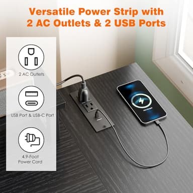 Fixwal Gaming Desk for Bedroom L Shaped Small Corner Computer Desk with Power Outlets and LED Lights, PC Desk, Home Office Desks with Drawer, Writing Desk Study Desk, Black - Image 6
