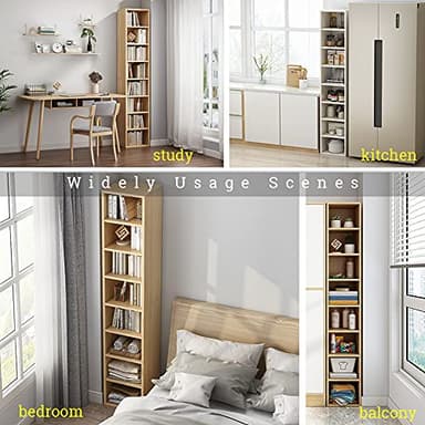 IOTXY Small Narrow Corner Bookcase - 59 Inches Tall Gap Freestanding Storage Cabinet, 7 Lattices Open Shelves Tower Rack, Cubes Bookshelf in White - Image 6