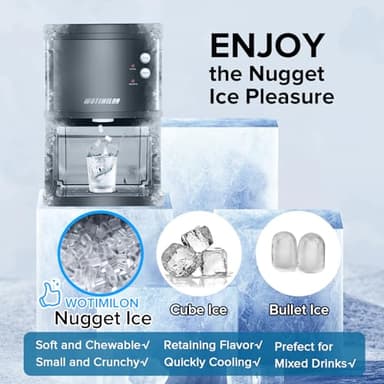 Nugget Ice Maker Countertop, Pebble Ice Maker Machine Pellet Sonic Ice Maker Dispenser Portable for Home/Kitchen/Office, Soft Chewable Ice, Making Ice in 6 Mins, 34Lbs/24H, Self-Cleaning, Ink Black - Image 4
