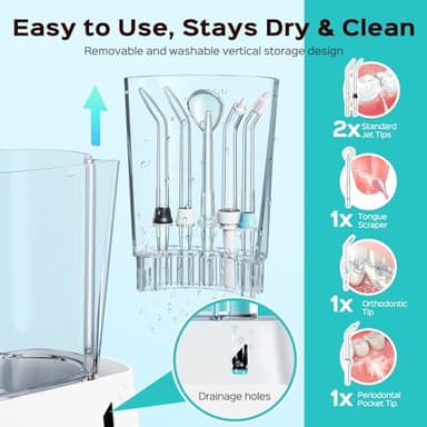COSLUS Professional Water Flosser for Teeth: 2 Modes & 12 Pressure Settings Electric Dental Pick for Orthodontic, Braces, Sensitive Gums - Home Use, ​​5 Jet Tips for Multiple Users, Family, White, E2 - Image 5