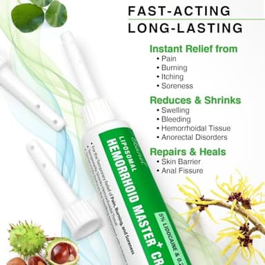 Ebanel 5% Lidocaine Hemorrhoid Treatment Cream with Witch Hazel, Phenylephrine, Horse Chestnut, Vitamin B6, Zinc Oxide, External and Internal Hemorrhoids Treatment Burn Itch Pain Relief Anal Cream - Image 4