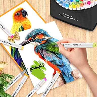 Caliart Markers Brush & Chisel, 101 Colors Alcohol Markers for Adult Coloring Book, Dual Tip Art Pen Set for Artist Illustration Sketch Drawing Gift - Image 6