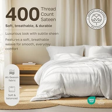 California Design Den Split King Sheets Sets for Adjustable Bed - Soft 400 Thread Count Sateen, Natural 100% Cotton Sheets, Deep Pockets for a Snug Fit, Durable Bedding Set - White - Image 4