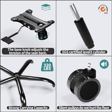 TRALT Office Chair - Ergonomic Desk Chair with Adjustable Lumbar Support, Mesh Computer Chair, Executive Chairs for Home Office Comfortable Lumbar Support (Black) - Image 8