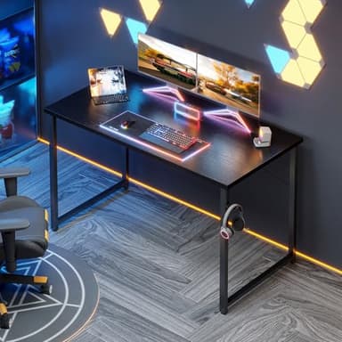ODK 48 Inches Computer Desk for Small Spaces, Study Table for Home Office, Writing Desk with Headphone Hooks, Black - Image 2