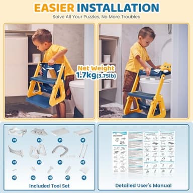 Orzbow 2-IN-1 Potty Training Seat with Step Stool, Height Adjustable Toilet Seat for Toddler, Potty Training with Splash Guard for Kids Boys Girls, Stability Ladder and Anti-Slip Pad, Yellow - Image 6