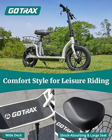 Gotrax Astro Electric Scooter with Seat, 14" Pneumatic Tire and 19 Miles Range&15.5Mph Power by 350W Motor, Comfortable Rear Dual Shock Absorption&Wider Seat, EBike with Carry Basket for Adult White - Image 3