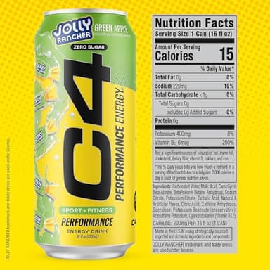 Cellucor C4 Performance Energy Drink | JOLLY RANCHER Green Apple | Zero Sugar Carbonated Preworkout Energy | 200mg Caffeine with Beta Alanine | 16 Fl Oz (12 Pack) - Image 2