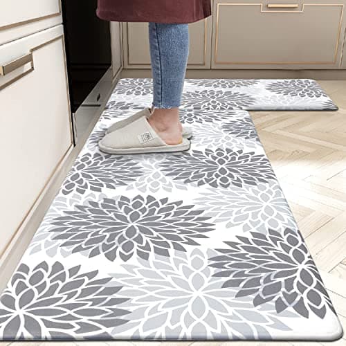 HEBE Anti Fatigue Kitchen Rug Sets 2 Piece Non Slip Kitchen Mats for Floor Cushioned Kitchen Rugs and Mats Waterproof Comfort Standing Mat Runner for Kitchen,Home Office,Sink,Laundry - Image 1
