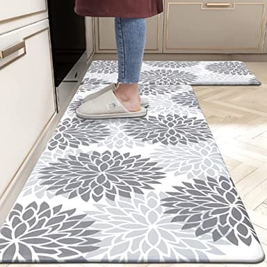 HEBE Anti Fatigue Kitchen Rug Sets 2 Piece Non Slip Kitchen Mats for Floor Cushioned Kitchen Rugs and Mats Waterproof Comfort Standing Mat Runner for Kitchen,Home Office,Sink,Laundry - Image 1