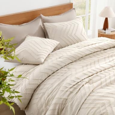 Litanika Oversized King Comforter Set 120x98 Beige, 3 Pieces Chevron Tufted Quilt Bedding Comforter Sets, Fluffy Bed Set - Image 3