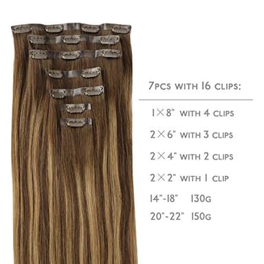 WENNALIFE Seamless Clip In Hair Extensions, 20 Inch 150g 7pcs Balayage Chocolate Brown to Caramel Blonde Hair Extensions Clip In Human Hair Invisible PU Skin Weft Natural Remy Human Hair Extensions - Image 2