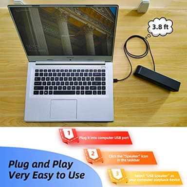 [Upgraded] USB Computer /Laptop Speaker with Stereo Sound & Enhanced Bass, Portable Mini Sound Bar for Windows PCs, Desktop Computer and Laptops - Image 6