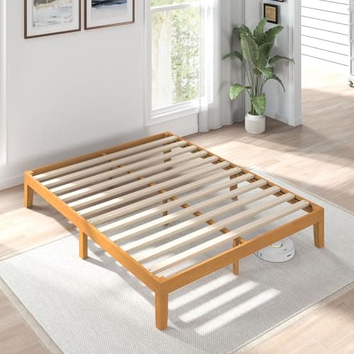 Sweetcrispy Solid Wood Bed Frame, Queen Size Bed Base with Wood Slat Support, Sturdy, Stylish & Noise-Free Design, No Box Spring Needed, Easy Assembly, 12 in Natural Pine - Image 1