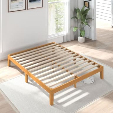 Sweetcrispy Solid Wood Bed Frame, Queen Size Bed Base with Wood Slat Support, Sturdy, Stylish & Noise-Free Design, No Box Spring Needed, Easy Assembly, 12 in Natural Pine - Image 1