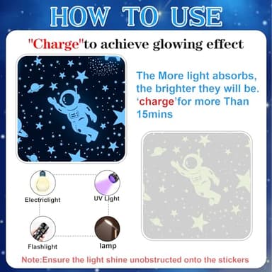 530 Glow in The Dark Stars Ceiling Stars Glow in The Dark Glow Moon and Space Wall Decals Astronaut Universe Galaxy Planet Wall Stickers Glowing Wall Stickers Kid Boys Living Room Decor - Image 2
