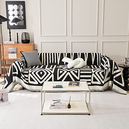 VClife Boho Couch Cover Chenille Couch Cover for 2 Cushion Couch, Dog Sofa Cover with Tassel Washable Loveseat Cover, Non Slip Couch Covers for Sectional Sofa Living Room Furniture Protector, 71x118 - Image 1