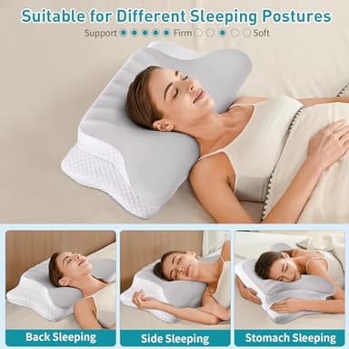 Cervical Neck Pillow for Pain Relief - Ergonomic Memory Foam Pillows for Sleeping, Cooling Side Sleeper Pillow for Neck Support, Contour Orthopedic Bed Pillow for Back Stomach Sleepers - Image 7