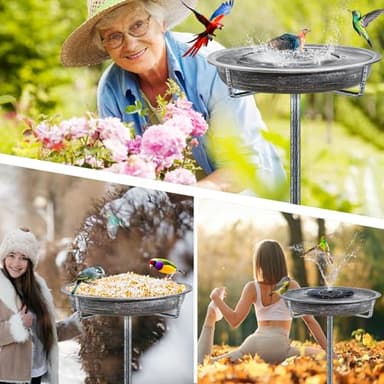 KHayRovies Metal Bird Bath for Outdoors Garden Birdbath Bowl, 36.2" Height Freestanding Bird Feeders for Outside with 4 Prongs Base Stake, Standing Birdfeeders for Yard Lawn Decor (Retro Silver) - Image 5