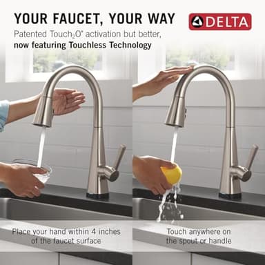 Delta Lenta Touchless Kitchen Faucet with Touch Technology, Brushed Nickel Kitchen Sink Faucet with Pull Down Sprayer, Single Hole, SpotShield 19802TLZ-SP-DST - Image 3