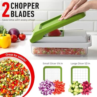 Mueller Vegetable Chopper 9 Blade, Mandoline Slicer, Food Veggie Chopper, Cheese Grater, Onion Vegetable Cutter with Container, Dicer, Kitchen Gadgets & Essentials, White Sand/Green - Image 4