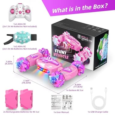 Nicella Gesture Sensing RC Stunt Car, Remote Control Car 360° Rotating 4WD 2.4Ghz RC Cars Transform Hand Controlled Toys with Light & Music, Best Gifts for Girls Age 6-7 8-12 - Image 7