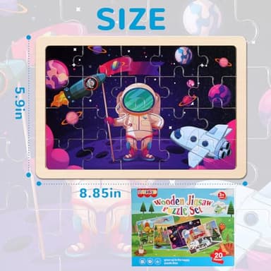 Wooden Puzzles Toys for Kids Ages 3-5, Set of 4 Packs Dinosaur, Space, Transportation Wood Toddler Puzzles, Preschool Brain Teaser Toys for Boys and Girls 2 3 4 5 6 Years Old - Image 6