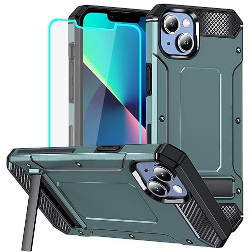 HNHYGETE for iPhone 13 Case with Screen Protector, Rugged Heavy Duty Drop Protection Defender Back Cover for iPhone 14 (Green) - Image 1