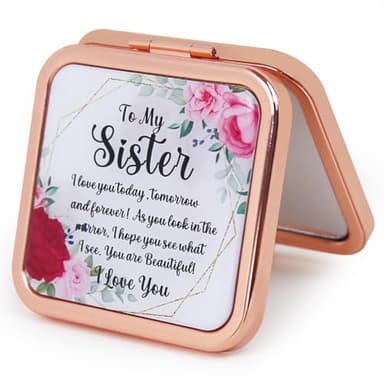 PDOZV Pocket Mirror for Women, Rosegold Square 2.8”×2.8” Metal Frame DropRubber Style Double Sided Mini Magnifying 1X/2X Mirror for Purse Can be Used as Gifts for Woman (RGSr02) - Image 1