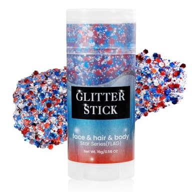 Mysense Patriotic USA Flag Face Hair Glitter for Independence Day Memorial Day Veterans Day, 4th of July Outfits and Accessories for Women Kids, 08# Red White and Blue Glitter Stick, 0.56oz - Image 1