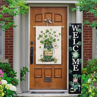 FUYUCHEN St Patricks Day Shamrocks Mason Jar House Flag 28x40 Inch Double Sided Large Burlap for Outside Green Lucky Clovers Welcome Yard Holiday Flag - Image 4