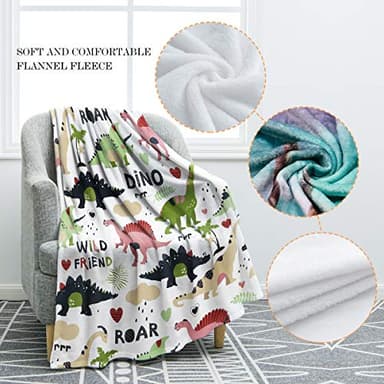 Jekeno Cartoon Dinosaurs Blanket Throw Soft Print Cozy Blanket for Sofa Chair Bed Office Travelling Camping 50"x60" - Image 2