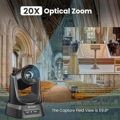TONGVEO Conference Room PTZ Camera System with 20X Optical Zoom | 1080P 60fps HDMI USB Webcam for Church Streaming Online Video Conference| Compatible with Zoom, OBS | Easy Setup - Image 2