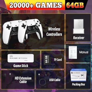 20000+ Wireless Retro Gaming Console, Retro Gaming Stick,Classic Retro Play Plug and Play Video Gaming Stick, 4K HD HDMI TV Game Stick (64G - Image 4
