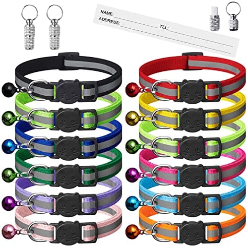 12 Pack Reflective-Breakaway Cat Collars with Bells,Safety Buckle Kitten Collar, with Name Tag, Adjustable,Ideal for Girl Cats Male Cats,Pet Supplies,Stuff,Accessories(12 Colors & 2 ID Tags) - Image 1